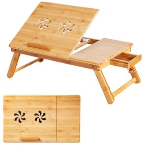 Mesa bandeja de bambu portátil com pernas ajustáveis dobrável para computador 53 x 33 x 20-26,5 cm natural