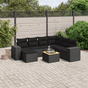 8 pcs conjunto sofás de jardim com almofadões vime PE preto