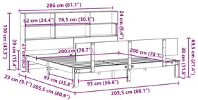 Cama com estante sem colchão 200x200 cm pinho maciço