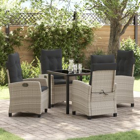 vidaXL Conjunto de Jantar de Jardim com 5 Peças e Almofadas - Rattan Poliéster Cinza Claro