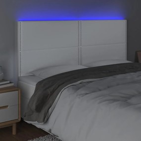 Cabeceira cama c/ LED couro artificial 180x5x118/128 cm branco