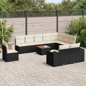 11 pcs conjunto sofás de jardim c/ almofadões vime PE preto