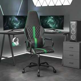 vidaXL Cadeira gaming couro artificial preto e verde