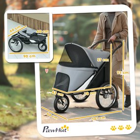 Carrinho de Passeio para Cão, 101 x 64 x 93 cm, Dobrável, Cinzento