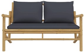 Banco de jardim bambu com almofadões cinzento-escuro