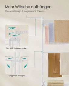 Estendal roupa com 4 níveis e Rodas 63,5 x 128 x 173 cm branco nuvem