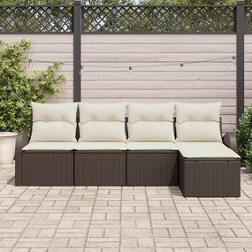 Conjunto de Sofá de Jardim 5 Peças com Almofadas Marrom em Rattan Sint