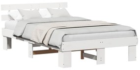 Estrado de Cama com Cabeceira Branco 140x190 cm em Madeira de Pinho