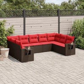 vidaXL 9 pcs conjunto sofás p/ jardim c/ almofadões vime PE castanho
