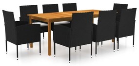 vidaXL 9 pcs conjunto de jantar para jardim preto