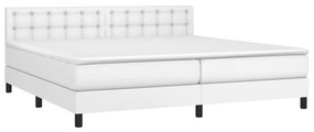 Cama box spring c/colchão/LED 200x200cm couro artificial branco