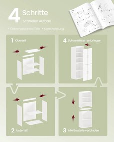 Armário multifuncional, com 4 portas, 5 prateleiras, armário de escritório, armário de arrumação, roupeiro, com puxadores, aglomerado de madeira, 60 x