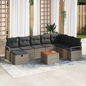 Conjunto de Sofás de Jardim vidaXL 9 Peças com Almofadas Cinza Rattan