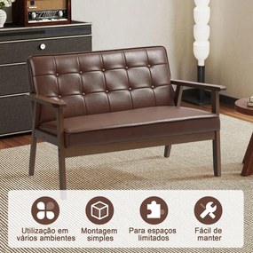 Sofá de 2 Lugares "Vintage Chester" - Couro PU - 115x70x81 cm - Castan