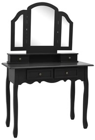Conjunto toucador c/ banco 100x40x146cm madeira paulownia preto