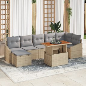 Conjunto de Sofá de Jardim de 8 Peças com Almofadas Bege Vime Sintétic
