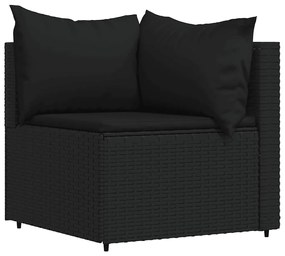 4 pcs conjunto lounge de jardim c/ almofadões vime PE preto