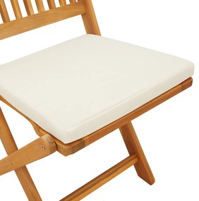 Cadeiras de Jardim Dobráveis vidaXL com Almofada Branca 8pcs em Madeir