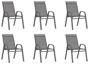 vidaXL Cadeiras de jardim empilháveis 6 pcs textilene cinzento