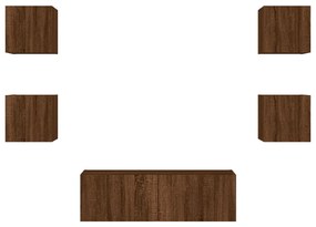 5 pcs móveis de parede para TV com luzes LED carvalho castanho