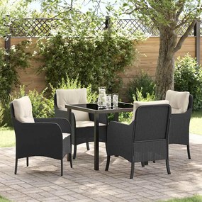 vidaXL Conjunto de Jantar para Jardim com almofada 5 pcs Preto vime PE
