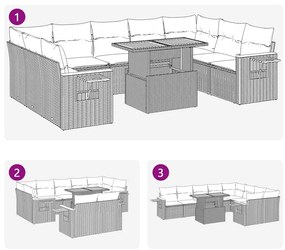 10 pcs conj. sofás p/ jardim c/ almofadões vime PE/acácia bege