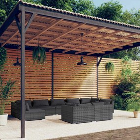 vidaXL 9 pcs conjunto lounge de jardim c/ almofadões vime PE cinzento
