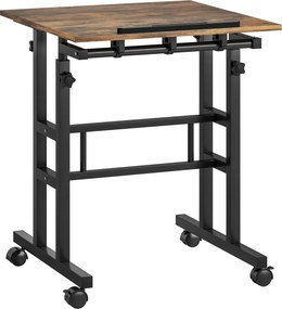 HOMCOM Secretária Ajustável em Altura para Cozinha com Prateleira e Rodízios, Mesa para Computador, Castanho Rústico 60 x 60 x 70,5-120 cm | Aosom Portugal