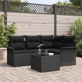 Conjunto de Sofá de Jardim de 5 Peças com Almofadas em Rattan Poliéste