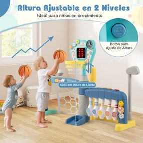 Brinquedo desportivo 5 em 1 para crianças pequenas Centro de atividades para crianças com aro de basquetebol ajustável Baliza de futebol multicolorido