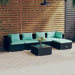 vidaXL 6 pcs conjunto lounge de jardim c/ almofadões vime PE preto