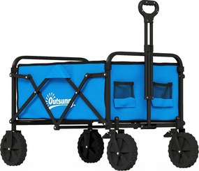 Outsunny Carrinho de Jardim Dobrável com Rodas Bloqueáveis Cabo Ajustável Porta-Copos Carga 80 kg para Camping 85x50x99 cm Azul | Aosom Portugal