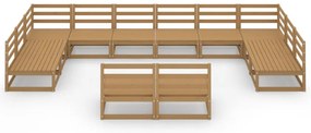 12 pcs conjunto lounge de jardim pinho maciço