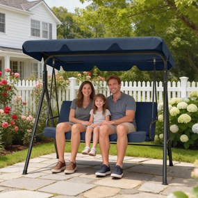 Baloiço de Jardim Exterior de 3 Lugares com Toldo Ajustável e Estrutura de Aço 172x118x153 cm Azul-Marinho