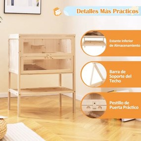 Gaiola  para hamsters, de 80 cm com teto de malha rebatível, escada múltipla, rampa, prateleira inferior, painel acrílico e porta castanha