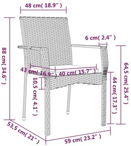 7 pcs conjunto de jantar p/ jardim c/ almofadões vime PE cinza
