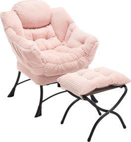 Poltrona lounge com pufe, apoios de braços e bolso lateral, revestimento em flanela, 69,9x64,0x95,0 cm, Rosa| AOSOM Portugal
