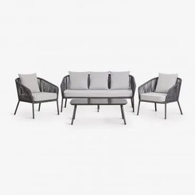 Conjunto De Jardim Com Sofá De 2 Lugares, 2 Poltronas Em Corda Trançada E Mesa De Centro Arhiza Cinza Grafito - Sklum