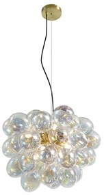 Candeeiro suspenso Art Déco dourado com vidro arco-íris 50cm 8-luzes - Uvas Art Deco