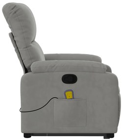 Poltrona massagens reclinável elevatória microfibra cinza-claro
