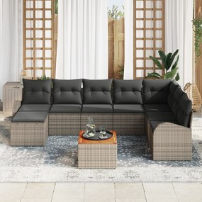 Conjunto de Sofá de Jardim vidaXL 9 Peças com Almofadas Cinza Rattan P