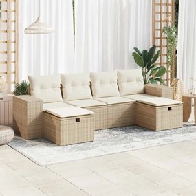 vidaXL 6 pcs conjunto de sofás p/ jardim com almofadões vime PE bege