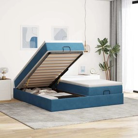 Estrutura cama otomana colchões 180x200 cm veludo azul escuro