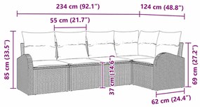 Conjunto de sofá de jardim 5 peças com almofadas - Rattan sintético be