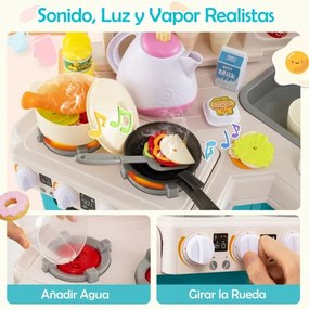 Cozinha de brincar para crianças de canto com luzes e sons realistas Fogão com vapor Pia de brinquedo e 113 acessórios Azul
