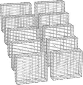 Cesto de gabião 100 x 90 x 30 cm para pedras conjunto de 10 peças Prateada