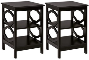 2 x Mesas de cabeceira 3 camadas decoração de mesa lateral em formato ômega mesa lateral para sofá quarto sala corredor 40 x 40 x 61 cm Castanho