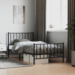 vidaXL Estrutura de cama com cabeceira e pés 100x190 cm metal preto