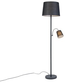 Candeeiro de Pé Clássico Preto com Abajur Preto e Luz de Leitura - Retro Clássico / Antigo