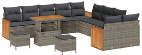 Conjunto de Sofá de Jardim vidaXL de 13 Peças com Almofadas Cinza Ratt